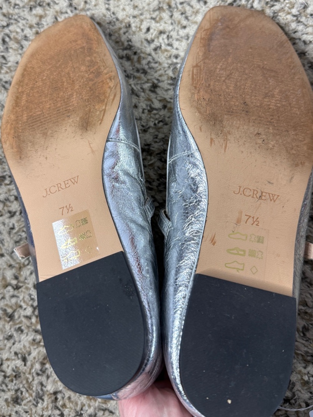 J. Crew Quinn Square-Toe Mary Jane Flats In Crinkled Metalic Leather Silver 7.5 - Picture 7 of 9